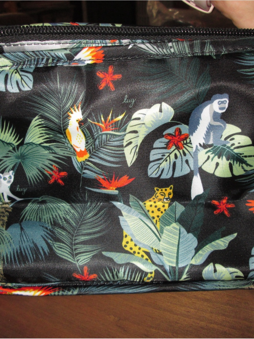 Lug Tropical Parrot Print Cosmetic Pouch - Black with Multicolor Print - Picture 3 of 4